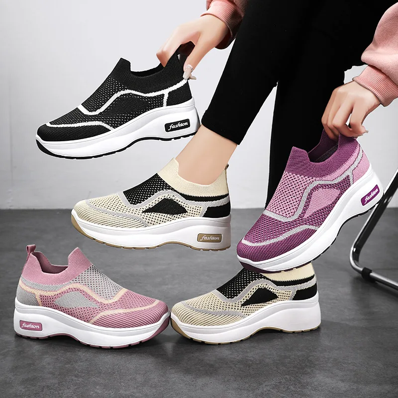 Spring new platform casual women's shoes mesh breathable non-slip heightening shoes fashionable women's cloth shoes