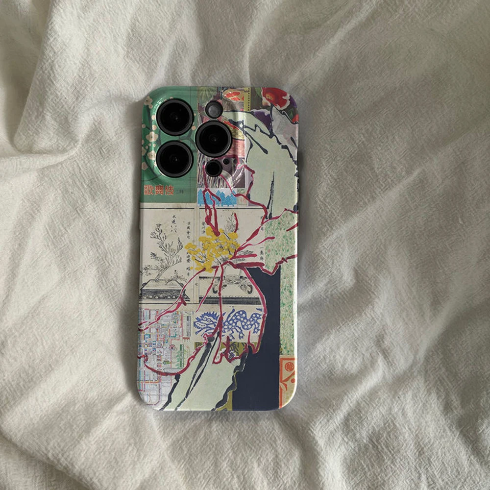 China-Chic Mosaic Graffiti Green Rattan Phone Case for Samsung Galaxy S23 S24 S25 FE Plus Note20 Ultra 4G 5G Glossy Film Hard PC