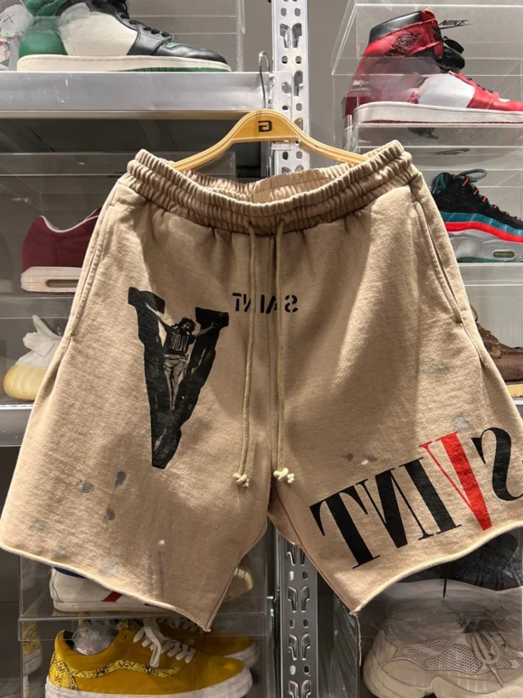 

Мужские спортивные брюки American Sle Casual с разрезами по низу, в стиле хип-хоп, летние, с эффектом окрашивания, модные, свободного кроя, на резинке, длиной до колена