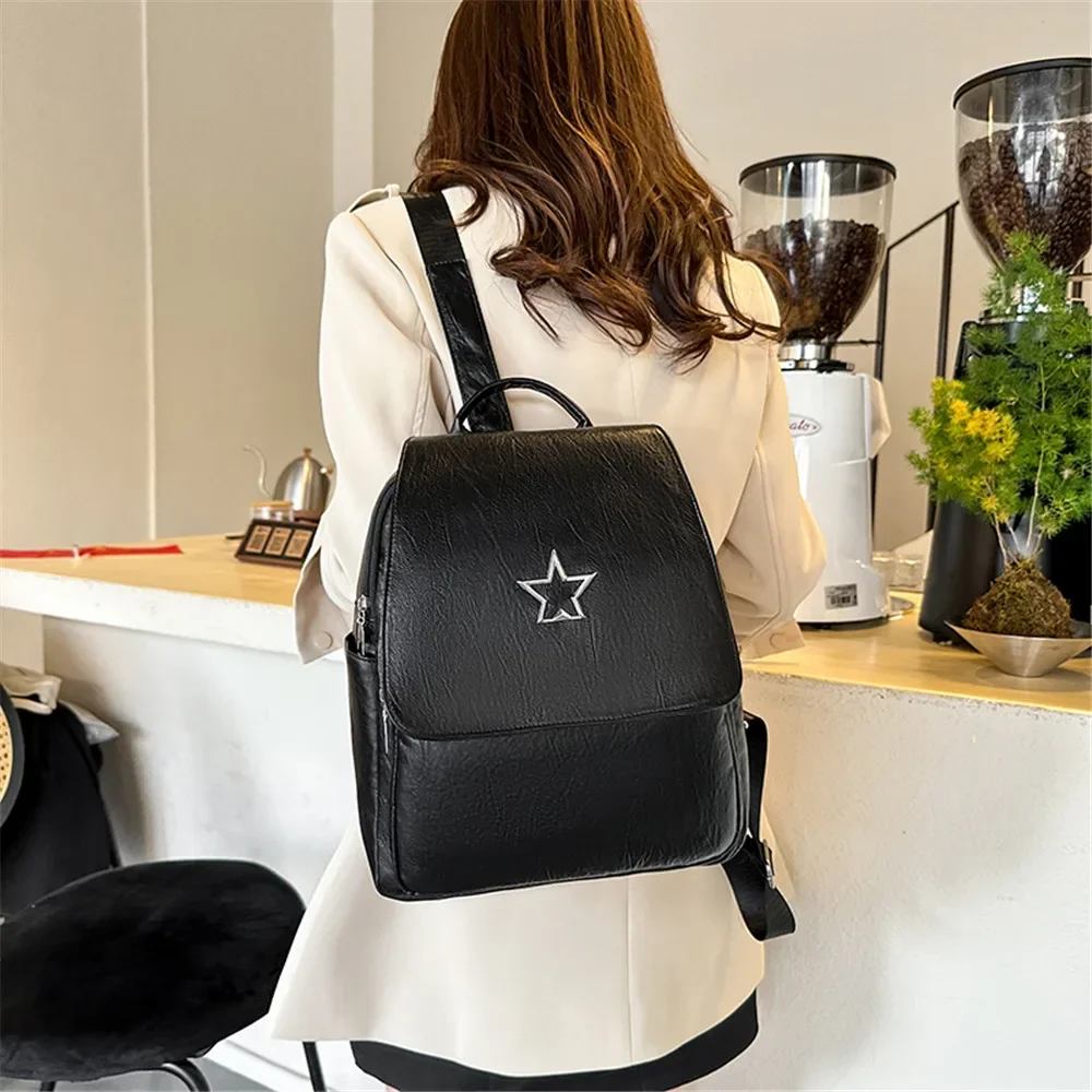 Luxury Designer Style Women's Backpacks Multi-Zip Ladies Schoolbag Vintage High Quality Soft Leather Girls One Shoulder Backpack