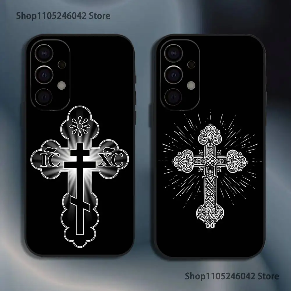 

Orthodox Cross Icon Shockproof Phone Case For Samsung S25,S24,S21,S22,S23,S30,Ultra,S20,Plus,Fe,Lite,5G Black Cover