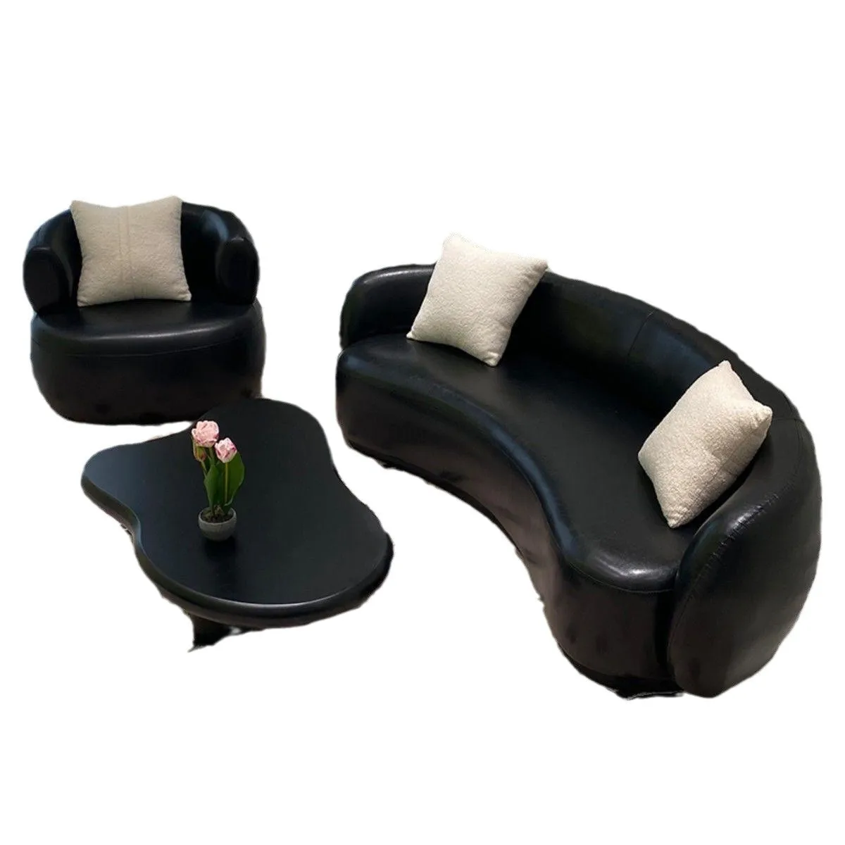 

Curved leather sofa living room sitting area reception office meeting guests