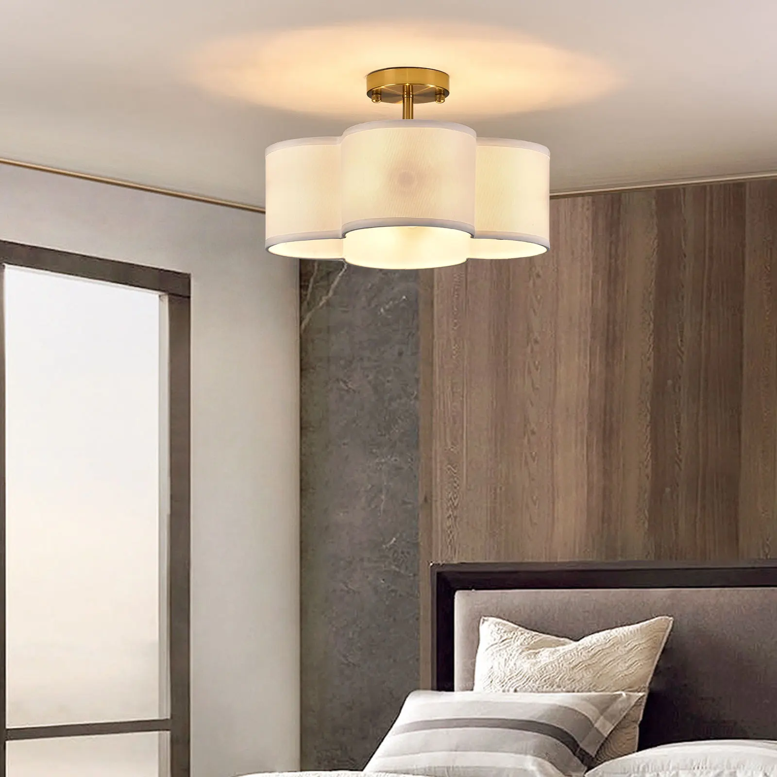 4-Light Semi Flush Mount Ceiling Light Fixture Gold Finish Ceiling Light Close to Ceiling Lamp for Bedroom Dining Room E12 Base