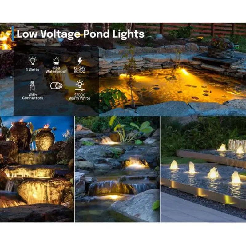 AAAN-3W Pond Lights, LED Light Warm , IP68 Waterproof For Ponds Tank Garden Waterfall, 2 Pack