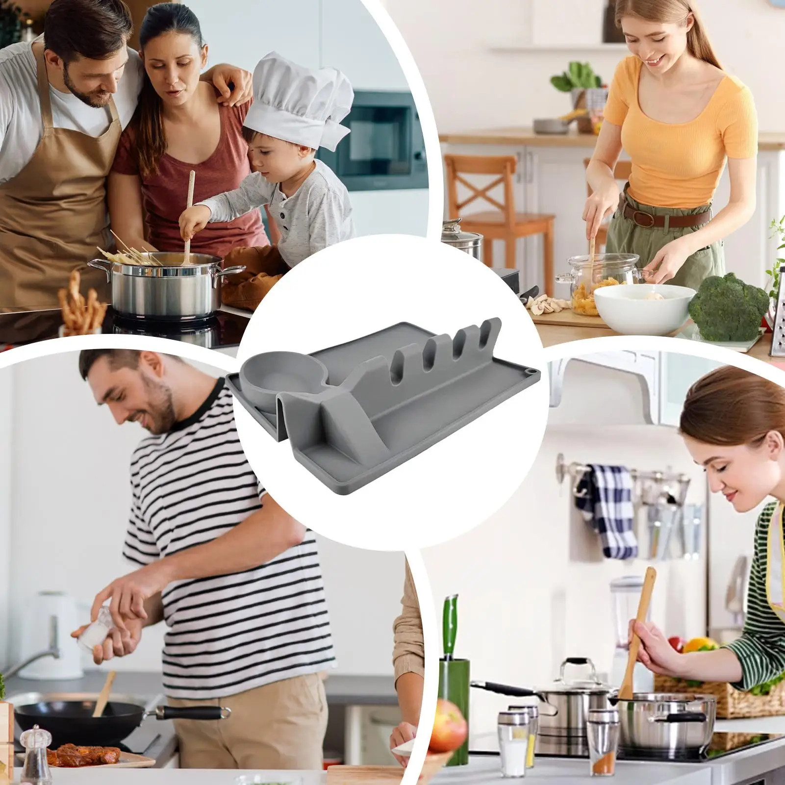 

Spoon Rest Silicone Kitchen Brush Organizer Non-Slip Utensil Rest With Drip Pad For Soup Ladle Strainer Tweezers Tongs Home