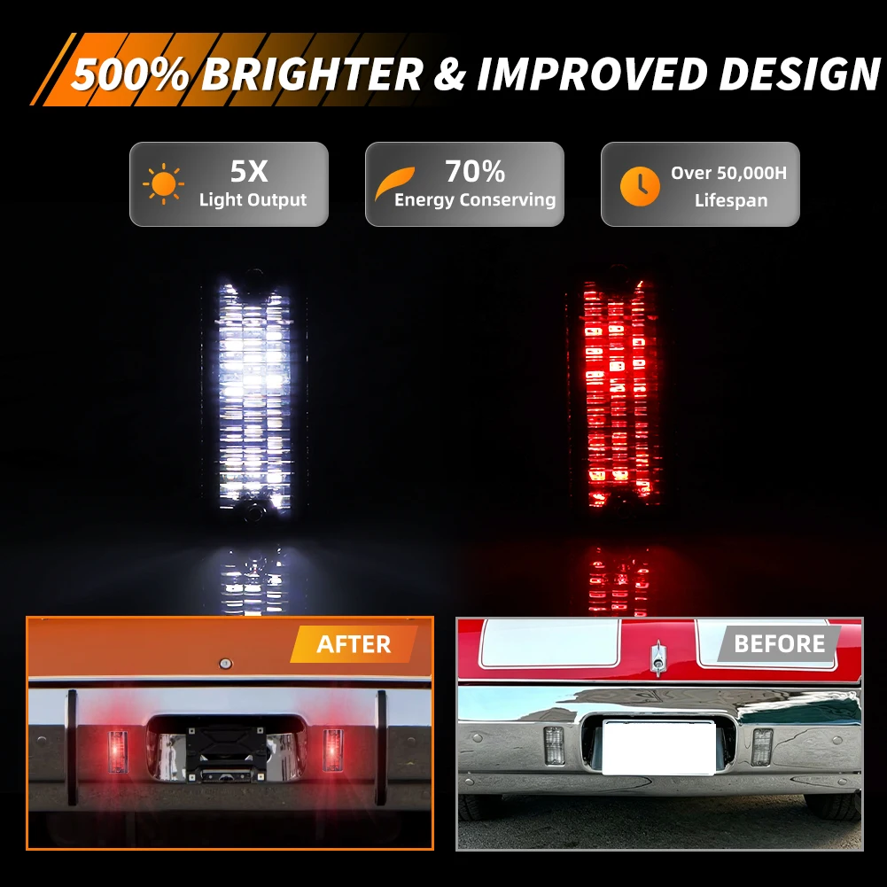 2PCS Rear Bumper Brake Light Tail Light Reflector Backup Light Reverse Light W/LED For  1970 1971 1972 Oldsmobile Cutlass 442