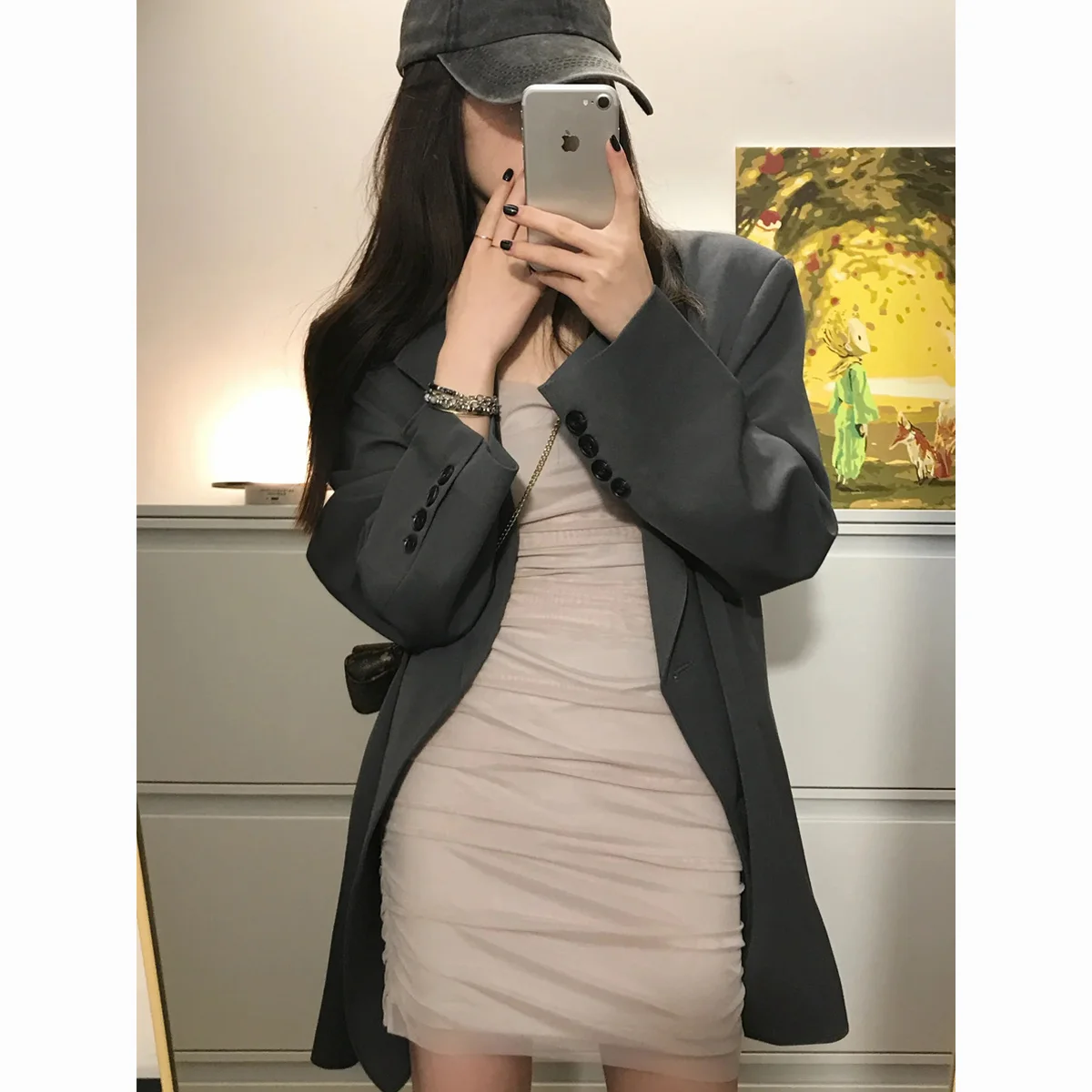 Décontracté femme Blazer sacs manches débuttons soirée beauté bleu dégradé boutonné flocage flatteur élastique Peplum cachemire mélanges