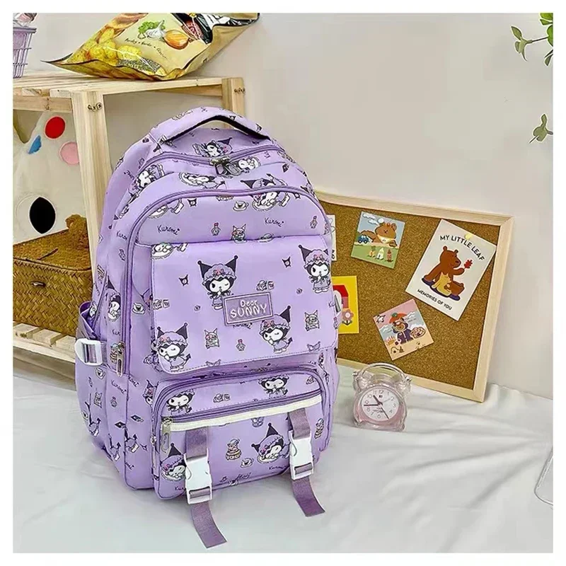 Sanrio-mochila Kuromi para niños y niñas, bolsa escolar para estudiantes, paquete de gran capacidad para ordenador, color negro y azul