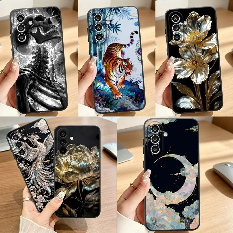 Case for Samsung Galaxy A18 A57 A05 A52 A36 A73 A51 A53 A17 A55 A25 A16 A50 A06 A15 A37 Phone Cover A70 A41 Metallic Flower