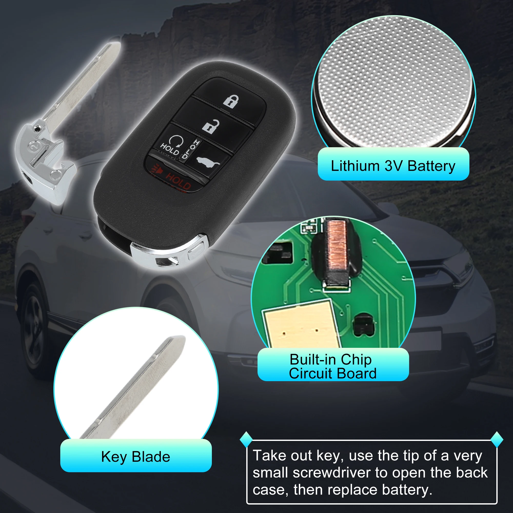 UXCELL KR5TP-4 433 МГц дистанционный брелок для бесключевого доступа для Honda CR-V HR-V 2023 2024 2025