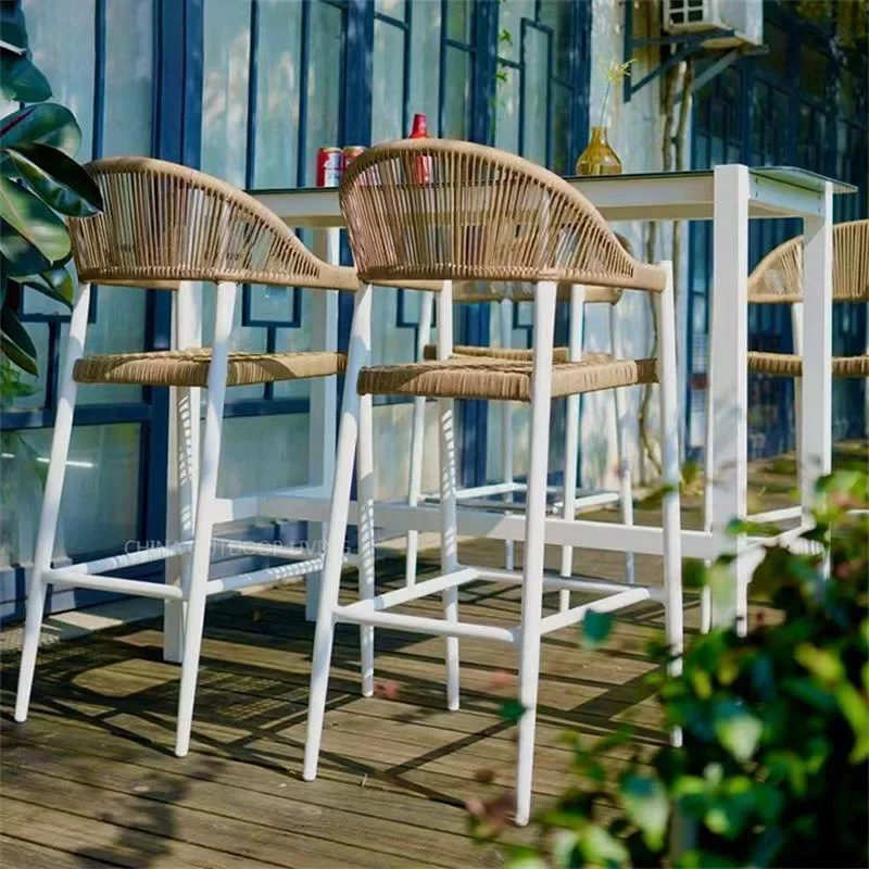 Outdoor Furniture Rattan Bar Restaurant Bar Stools Simple High Stools