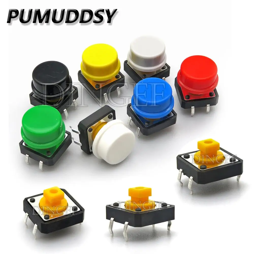 20PCS Tactile Push Button Switch Momentary 12*12*7.3MM Micro switch button with knob Yellow Green Red Kit 12x12x7.3