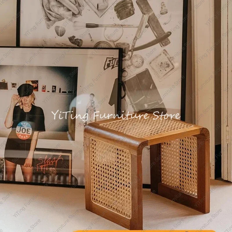 Vintage Solid Wood Coffee Tables Rattan Woven Living Rooms Home Leisure Balconies Tea Tables Mobile Meuble Salon Home Furniture