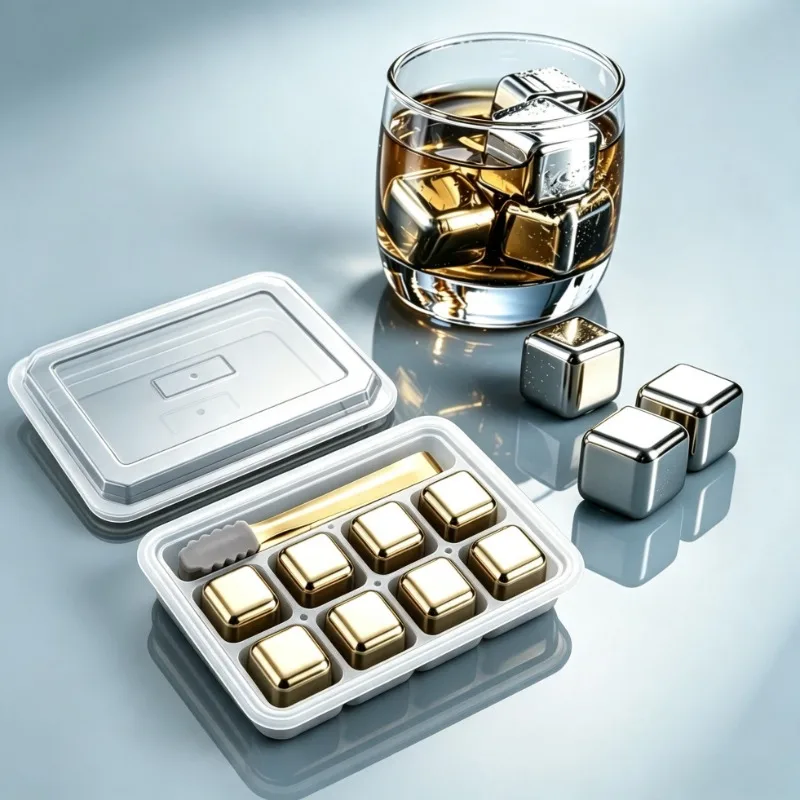 Whiskey Stones Stainless Steel Whiskey Chilling Rocks, Metal Ice Cubes for Drinking Gift for Men Dad, Boyfriend, Beer Lover