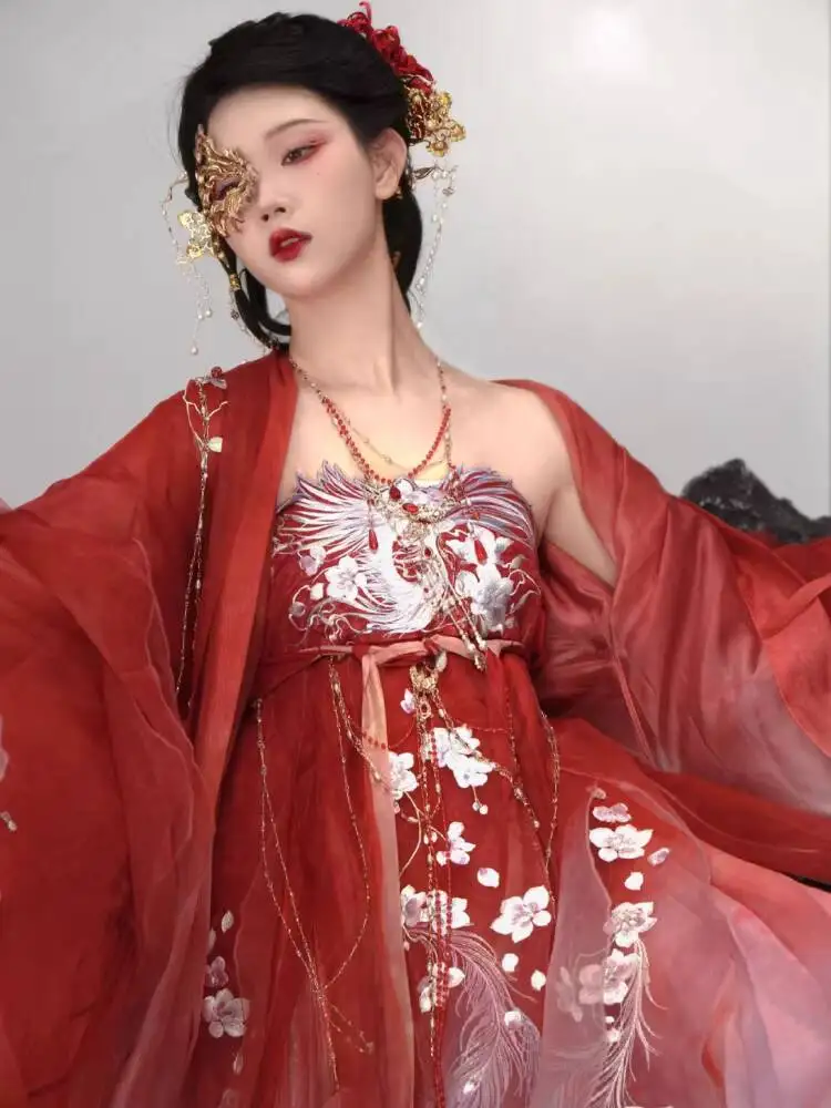 Women In Hanfu Heavy Embroidery Luxurious Hezi Dress With Large Sleeves Set Ancient Spring Summer Costume Cosplay Halloween