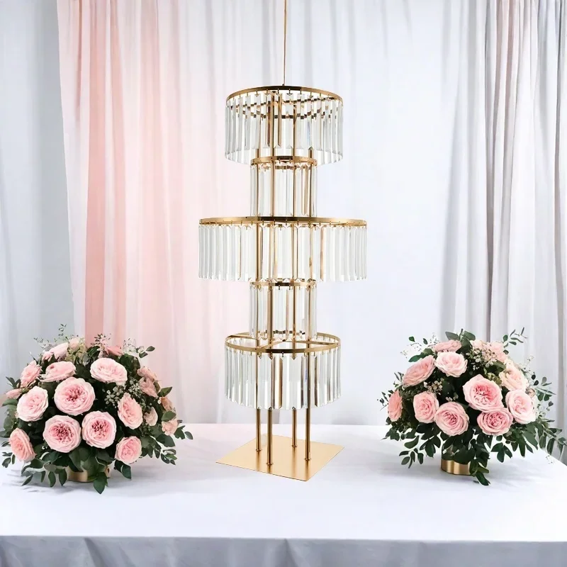 Luxuriöse 1,1 m hohe goldene Kristall-Hochzeitsdekorationen, mehrstöckiger Kuchenständer, Desserttischdekorationen, Blumenständer für Party-Events – Detail 2