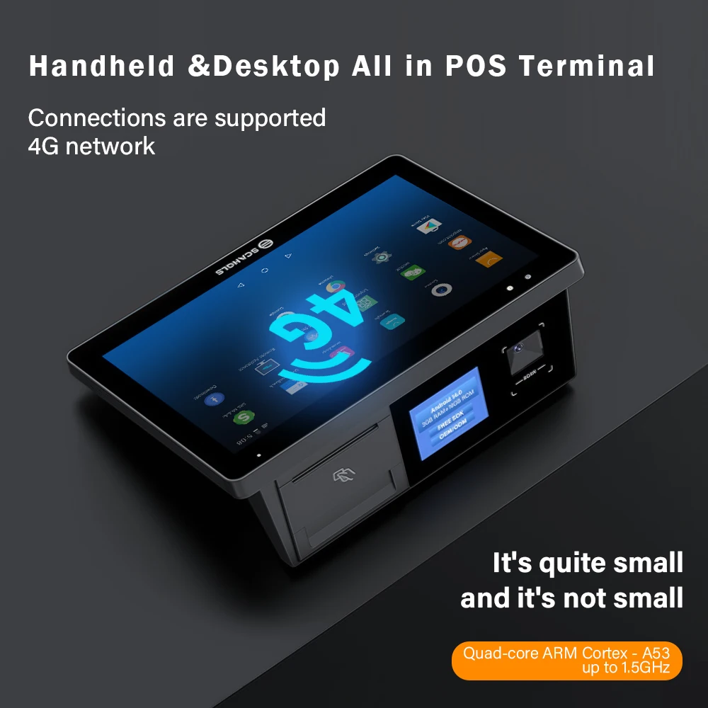 Scangle V10 Handled POS Terminal Support Android with Thermal Printer for Food Delivery