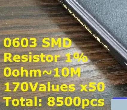 

0603 1/10W SMD Resistor Sample Book 170values*50pcs=8500pcs 1% 0ohm to 10M Chip Resistor Assorted Kit