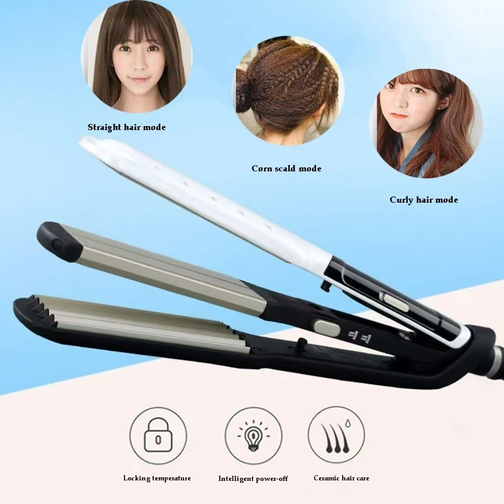 Dual Use Hair Styler Interchangeable Plate Hair Iron Ceramic Coated Hair Corrugator Root Volumizing Hair Texture Crimper