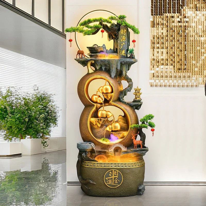 Yjq flowing water ornament  living room decoration, gourd making money, large floor-to-ceiling landscape humidifier