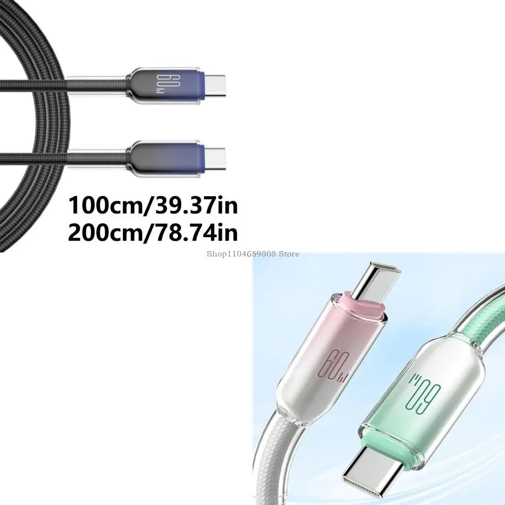 

Universal 60W Ice Crystal Type C Charging Cable Power Wire 480Mbps Data Transfer
