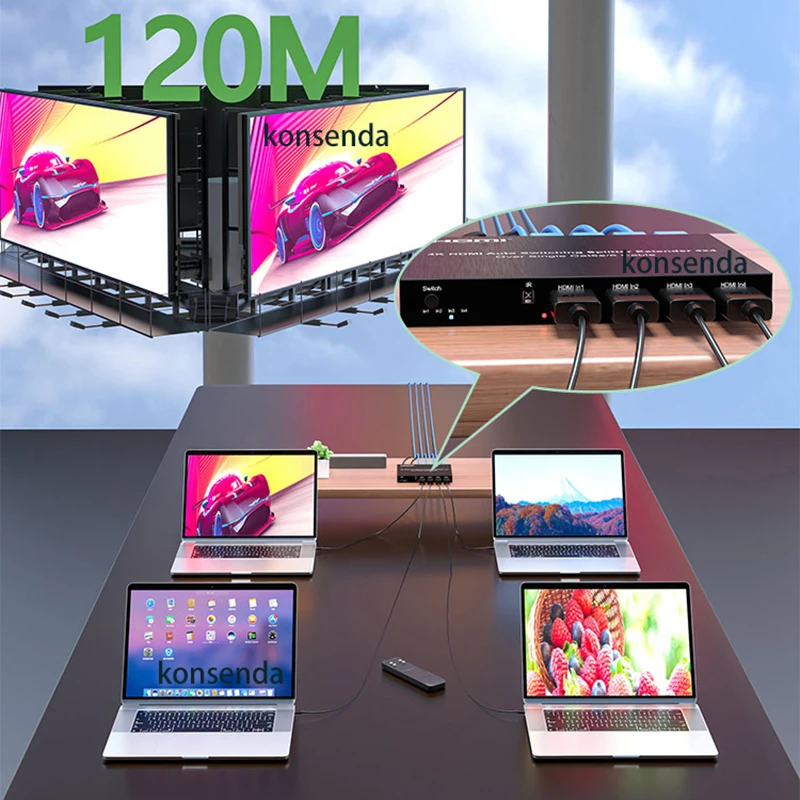 4K 4x4 HDMI Switch Splitter Extender 4 in 4 out over Cat5e/6 to 60M 120M HDMI Switch Extender with 4-port UTP Video Audio Switch