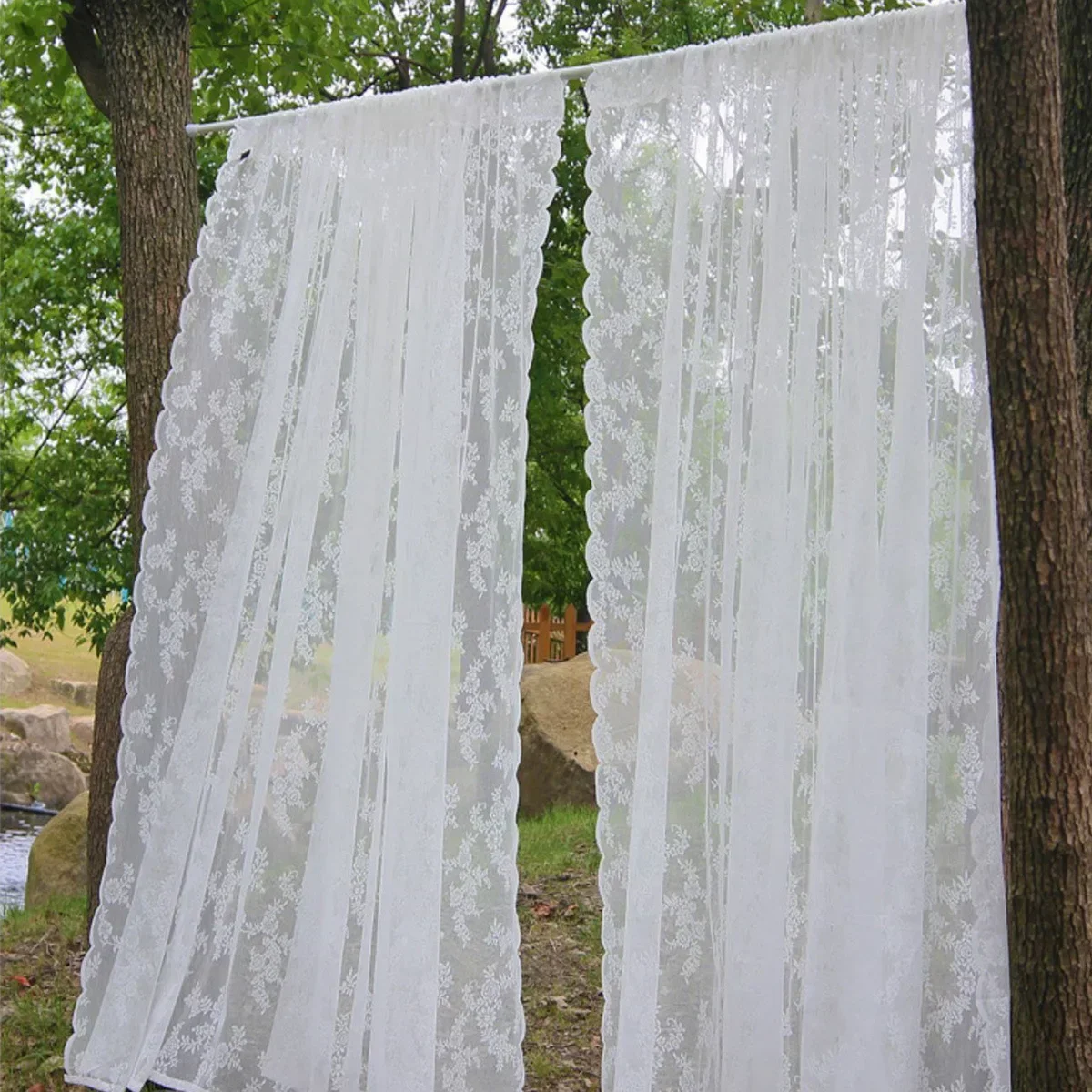 NH4042 window screen European and American pastoral semi-shading finished product ready-made lace gauze curtain