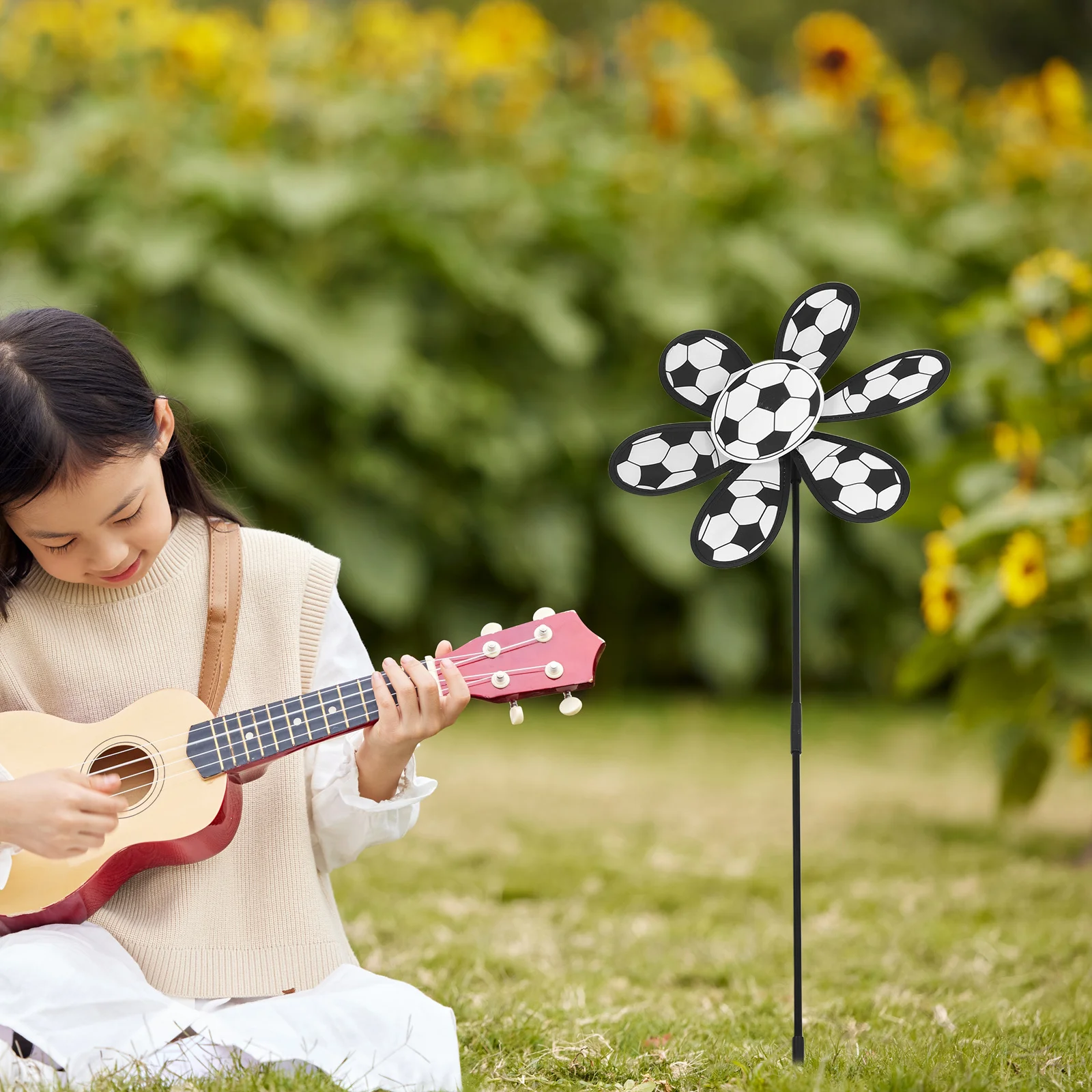2 pçs crianças ao ar livre moinho de vento giradores de vento com estacas para crianças futebol temático catavento-jardim festa favores quintal decorativo