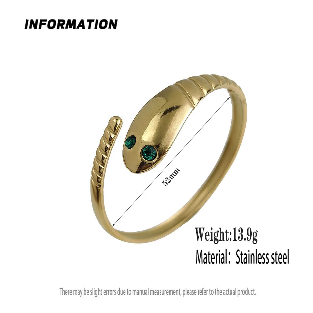 316L Stainless Steel 18K Gold Plated Snake Shape Open Cuff Bangle Adjustable Stackable Jewelry Gift For Women