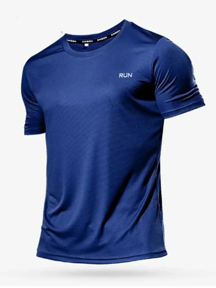 Summer and Spring Running T-Shirt, Men\'s Quick Dry Clothes, Lightweight Breathable Fitness Clothes, Round Neck Short Sleeves