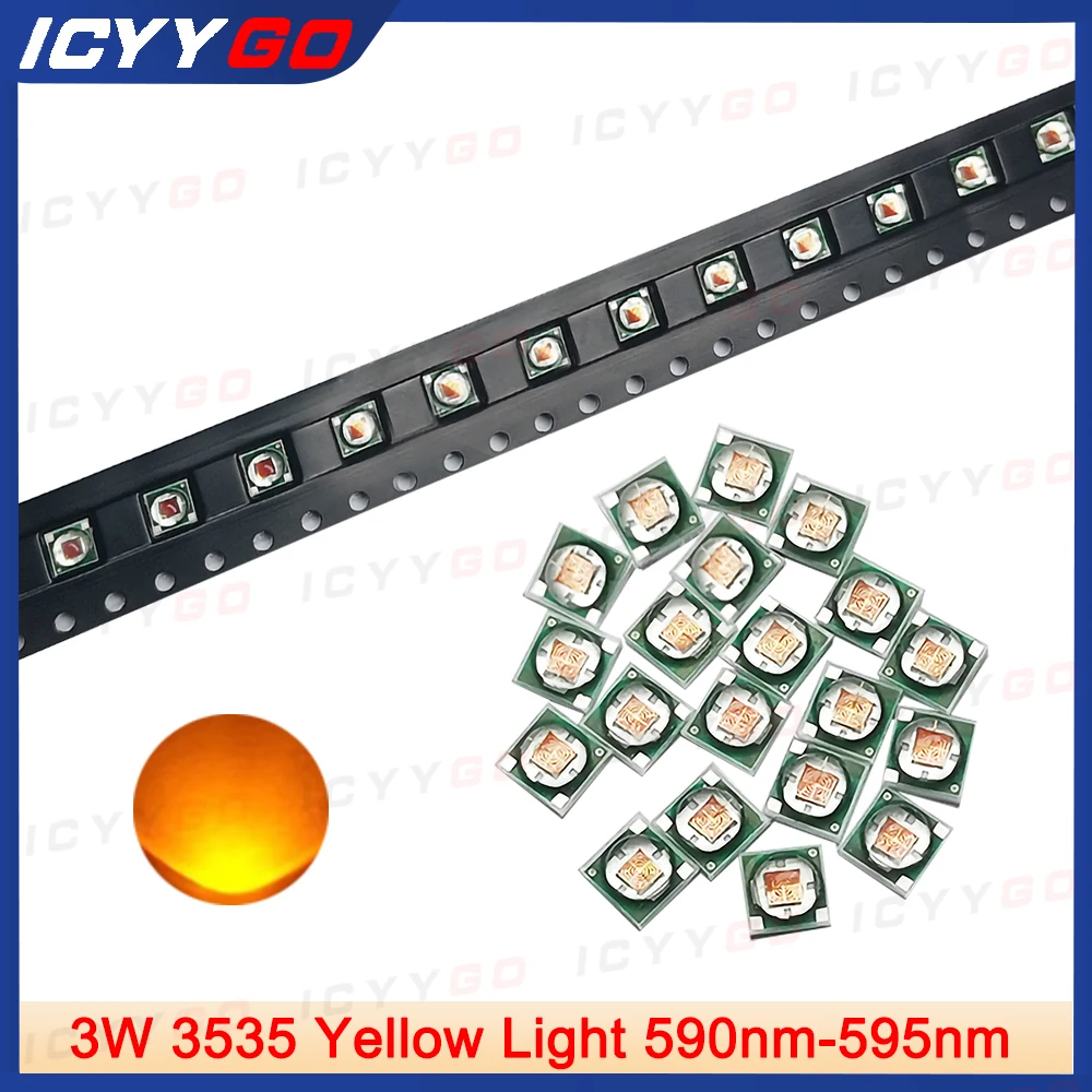 10 sztuk koralików do lampy LED dużej mocy 3W 3535 żółte światło ceramiczne przewód do lampy 3535 koralik do lampy 590nm-595nm 3W żółte światło