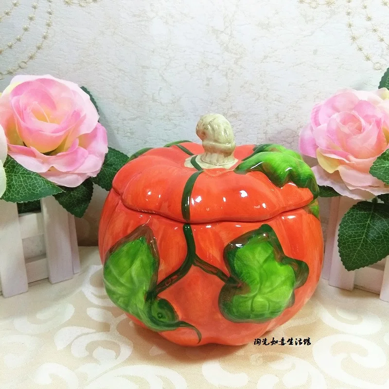 

Small pumpkin jar, ceramic storage jar, candy jar, biscuit snack storage jar, home storage ornaments, gift free shipping