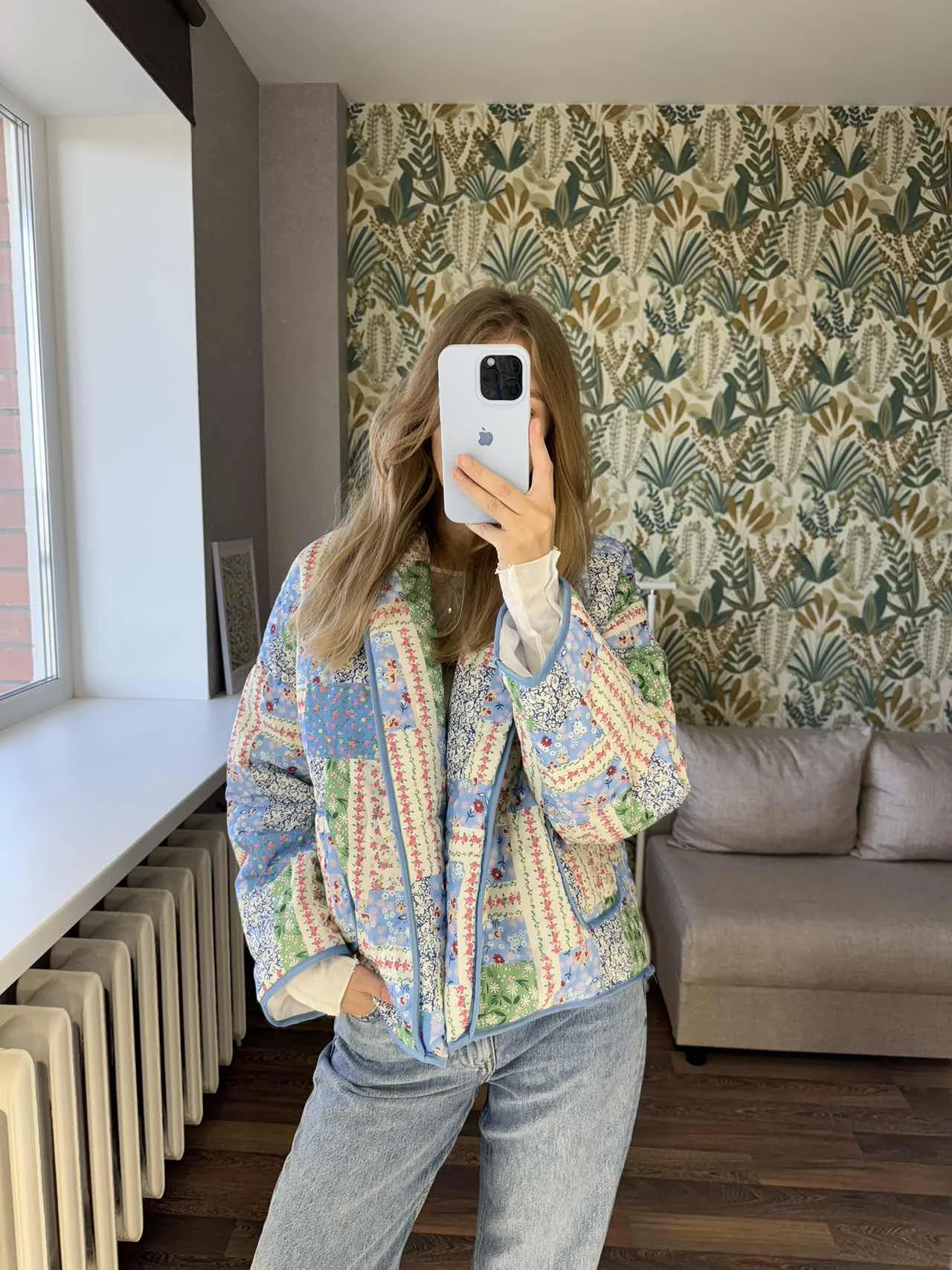 

Floral Print Cotton Coat For Women 2025 New Autumn Winter Vintage Pocket Long Sleeve Cardigan Jacket Coats Fashion Outerwear