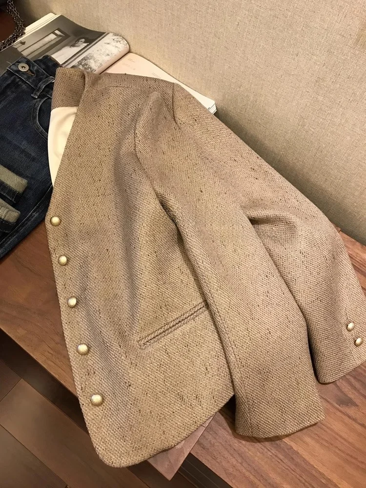 

Ele Simple V-Ne Woolen ort Jaet Floral Embroidery Luxury Texture Commute Sle Spring Collection Ladies Coat