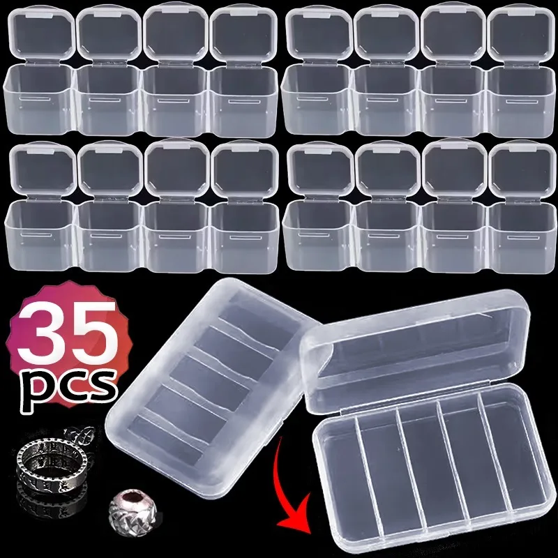 Compact Jewelry Storage Box Small Objects Trinkets Jewel 5 Grids Boxes Earplug Rings Clips Square Plastic Case Jewelry Packaging