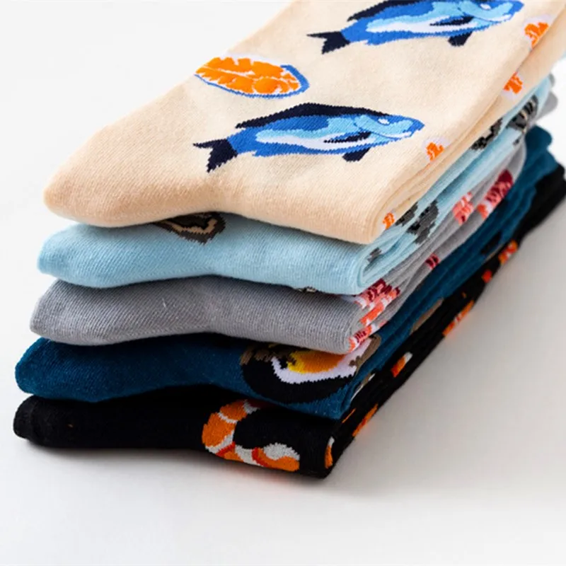 새로운 도착 여성 양말 남여 봄 가을 만화 아보카도 버거 스시 해산물 짧은 양말 재미 있은 통기성 코튼 크루 양말