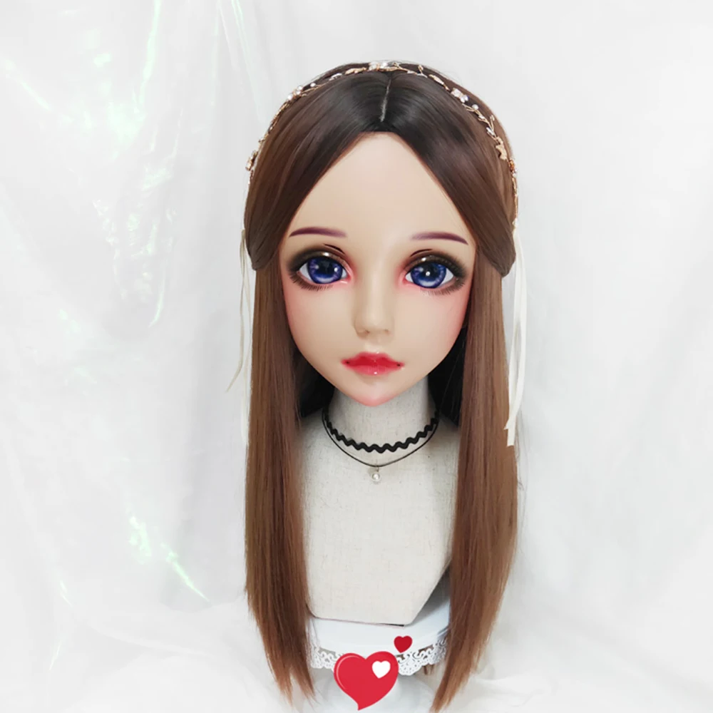 

(Hua-05)Female Sweet Girl Resin Half Head Kigurumi BJD Eyes Crossdress Cosplay Japanese Anime Role Lolita Mask With Eyes And Wig