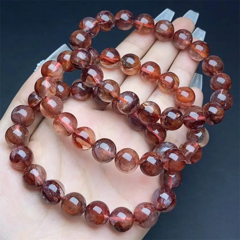 11MM Natural Red Fire Quartz Hematoid Bracelet Fashion Reiki Gemstone Round Beads Bracelets Jewelry Couple Gift 1PCS