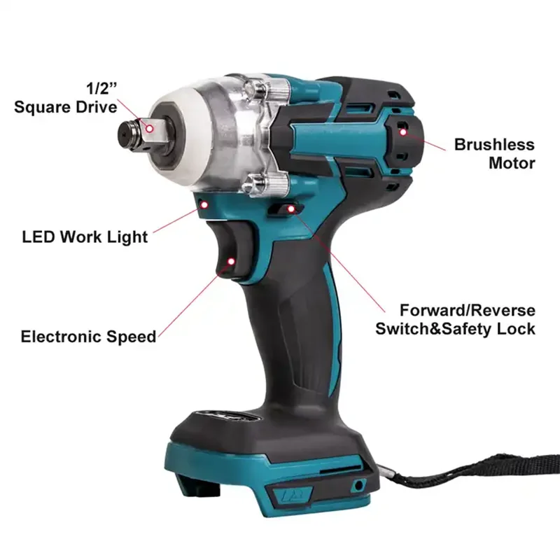 Electric lmpact Wrench 18V-68V Rechargeable1/2 Socket Wrench Cordless Without Battery For Makita 18v Battery DTW285Z Old battery