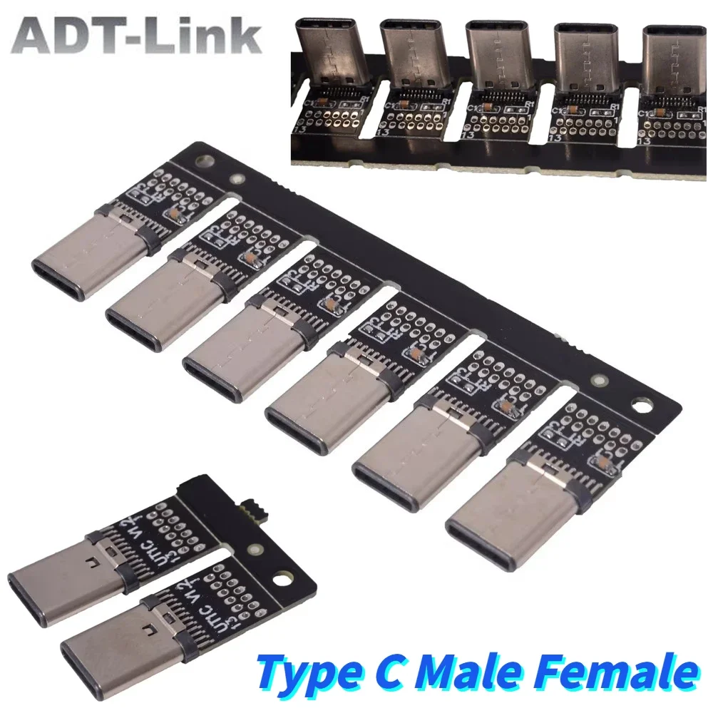 USB 2.0 3.0 3.1 Type-C 8PIN 16PIN 20PIN Breakout Board 90° Left Right Angle Male Female Connector DIY Type C PCB Converter Board