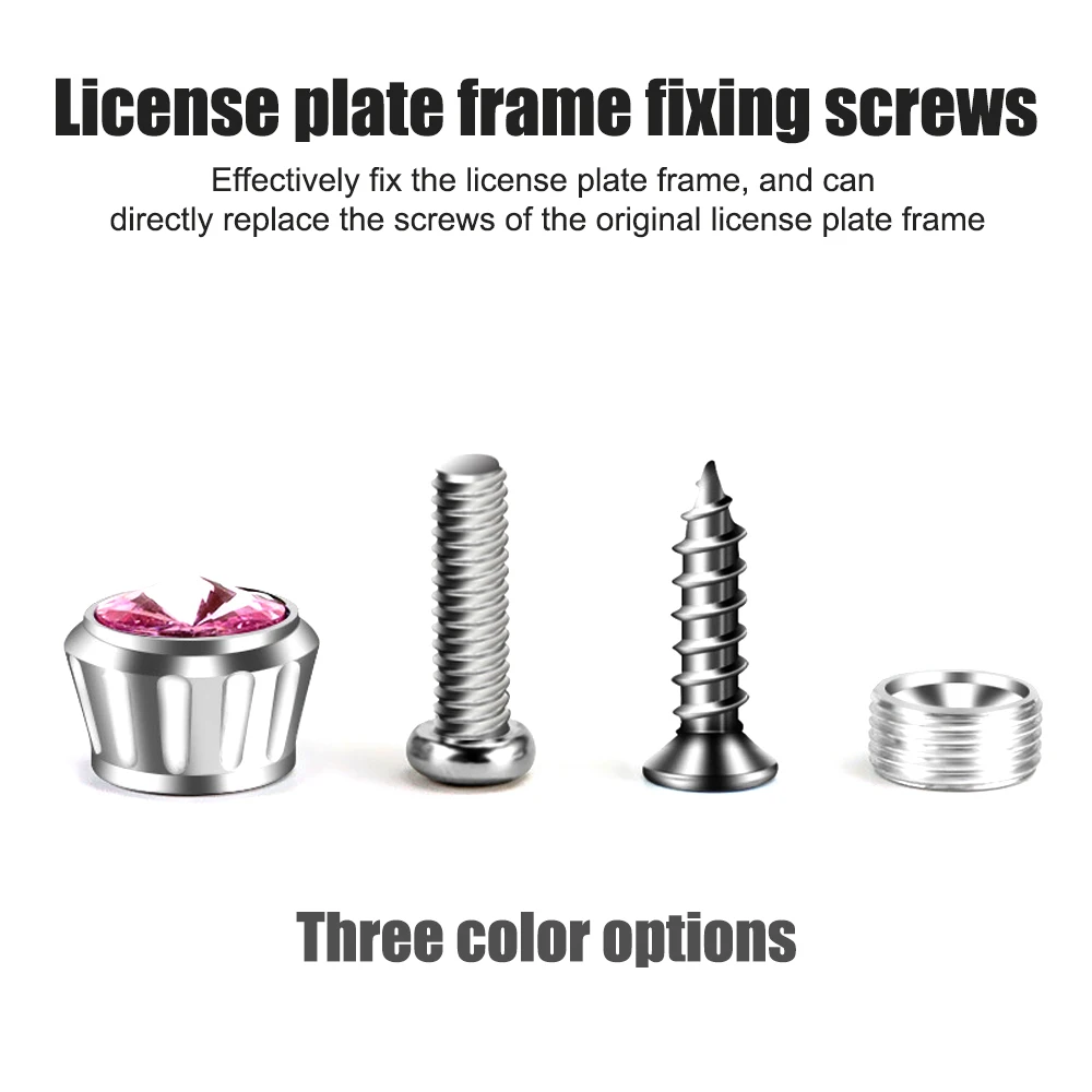 4Pcs/Set License Plate Frame Screw License Plate Tray Fixing Bolt Rhinestone Nut Cover License Plate with Drill Fixed Seal Screw