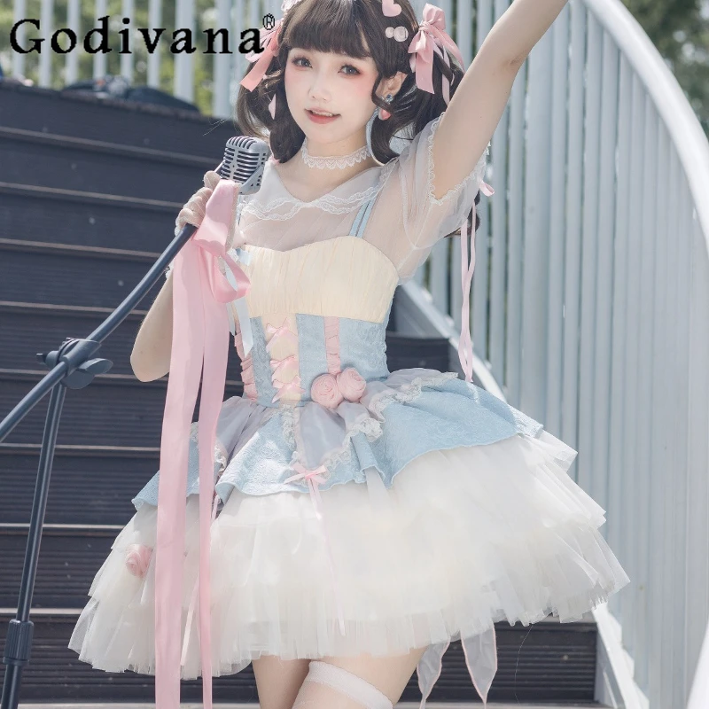 

Original Elegant Short Lolita Dress for Women Sweet Cute Lolita Slimming Dress Female Sleeveless Flower Cosplay Dress