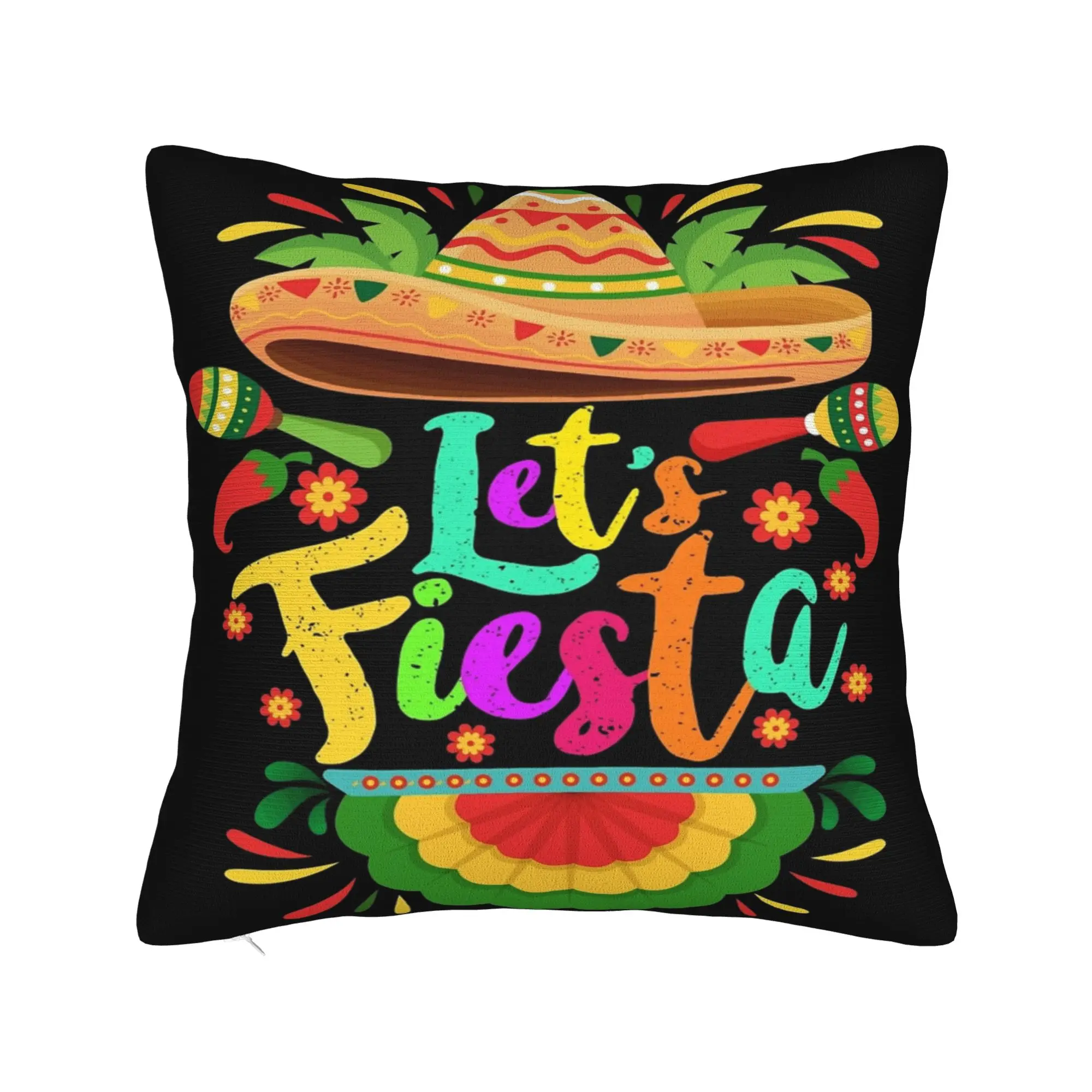 Let's Fiesta Cinco De Mayo  Pillow Covers Product Printed Cushion Cover Decorations  Pillow Case Cover Sofa Multiple Sizes