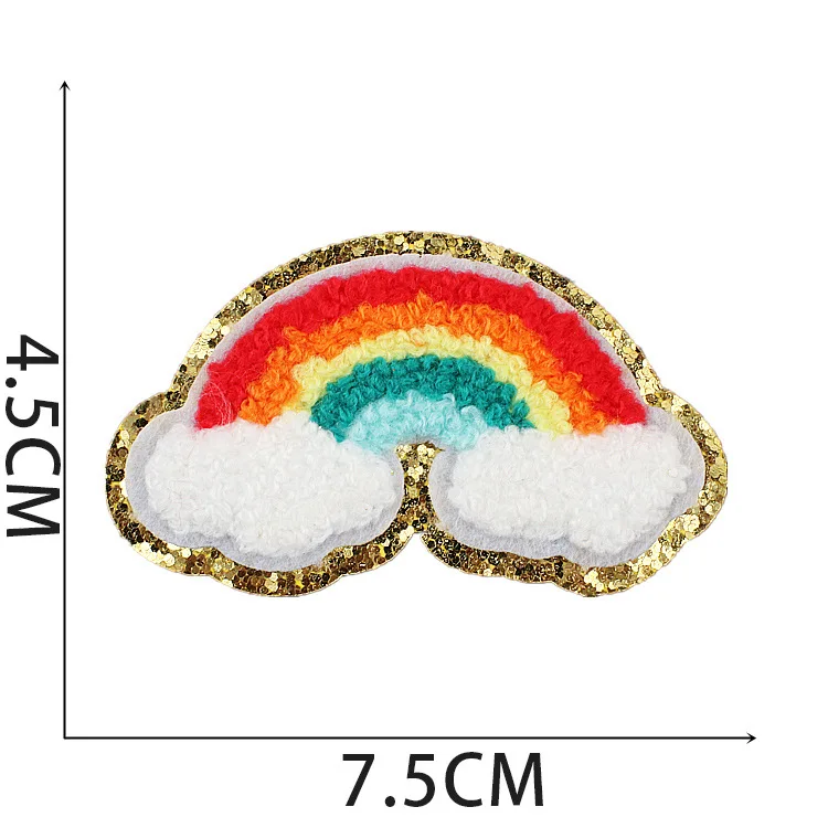 1PCS Ironing Chenille Patches Embroidered Heart Flower Lightning Rainbow Smiley Face Shell Patch for Iron Sew on Bag T-shirt