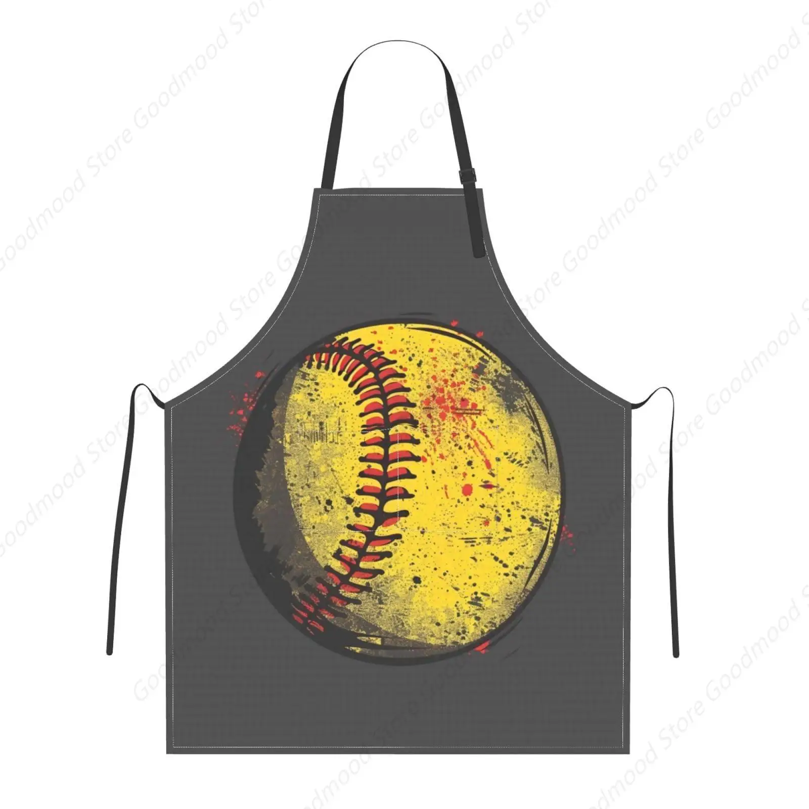

Yellow And Red Baseball Apron For Women Men With Pockets Unisex Apron With Adjustable Neck For Home Kitchen Waitress Decor Apron