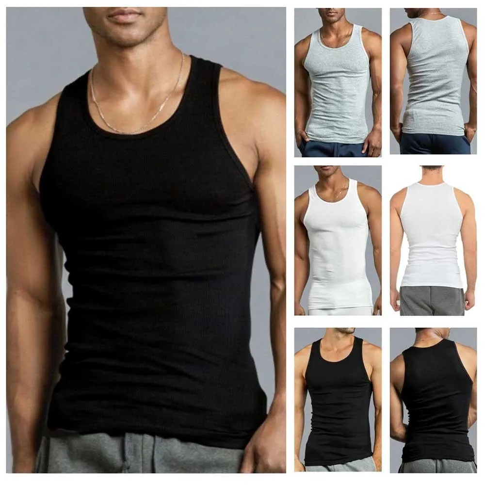 Mannen Tank Tops Ondershirt Gym Workout Stringer Fitness T-shirt Beater Ondershirt Heren Mouwloos Sportscholen Vesten Katoen Singlets