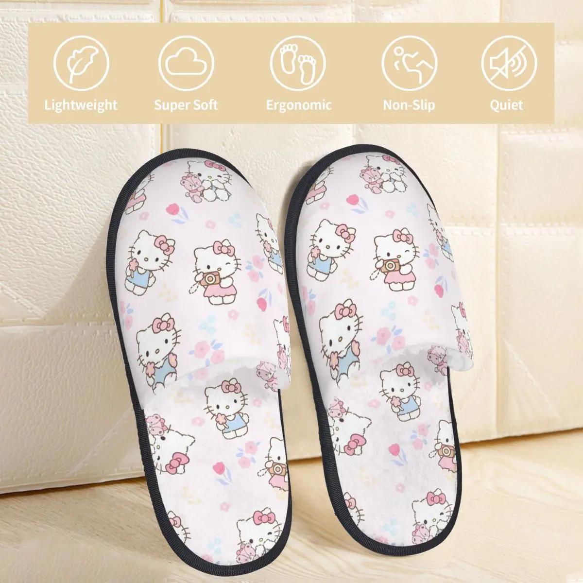 Winter Slippers Sanrio Character Hello Kitty Merch Household Fur Slippers Slides Living Room Cozy Non-skid Slides