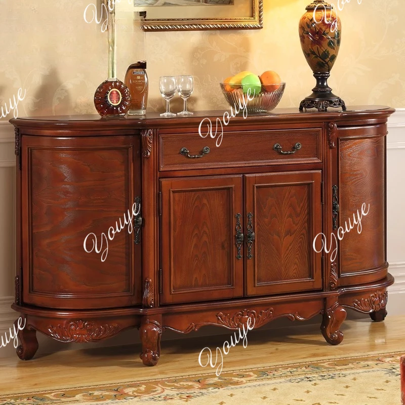 

European retro dining side cabinet solid wood locker, American entrance storage cabinet kitchen furniture