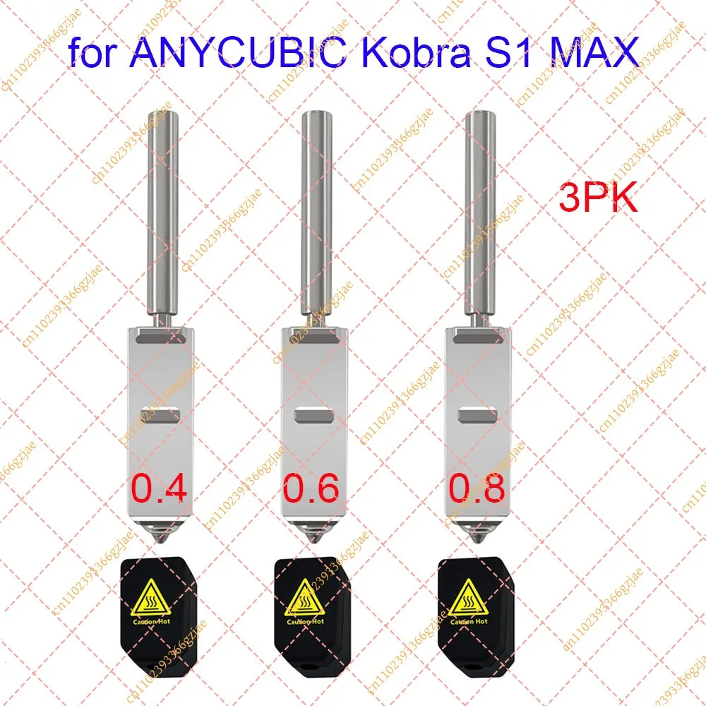 0.4mm 0.6mm 0.8mm Hardened Steel Nozzle Kit with Silicone Sock for ANYCUBIC Kobra S1 MAX Combo, Quick-Swap Replacement Parts