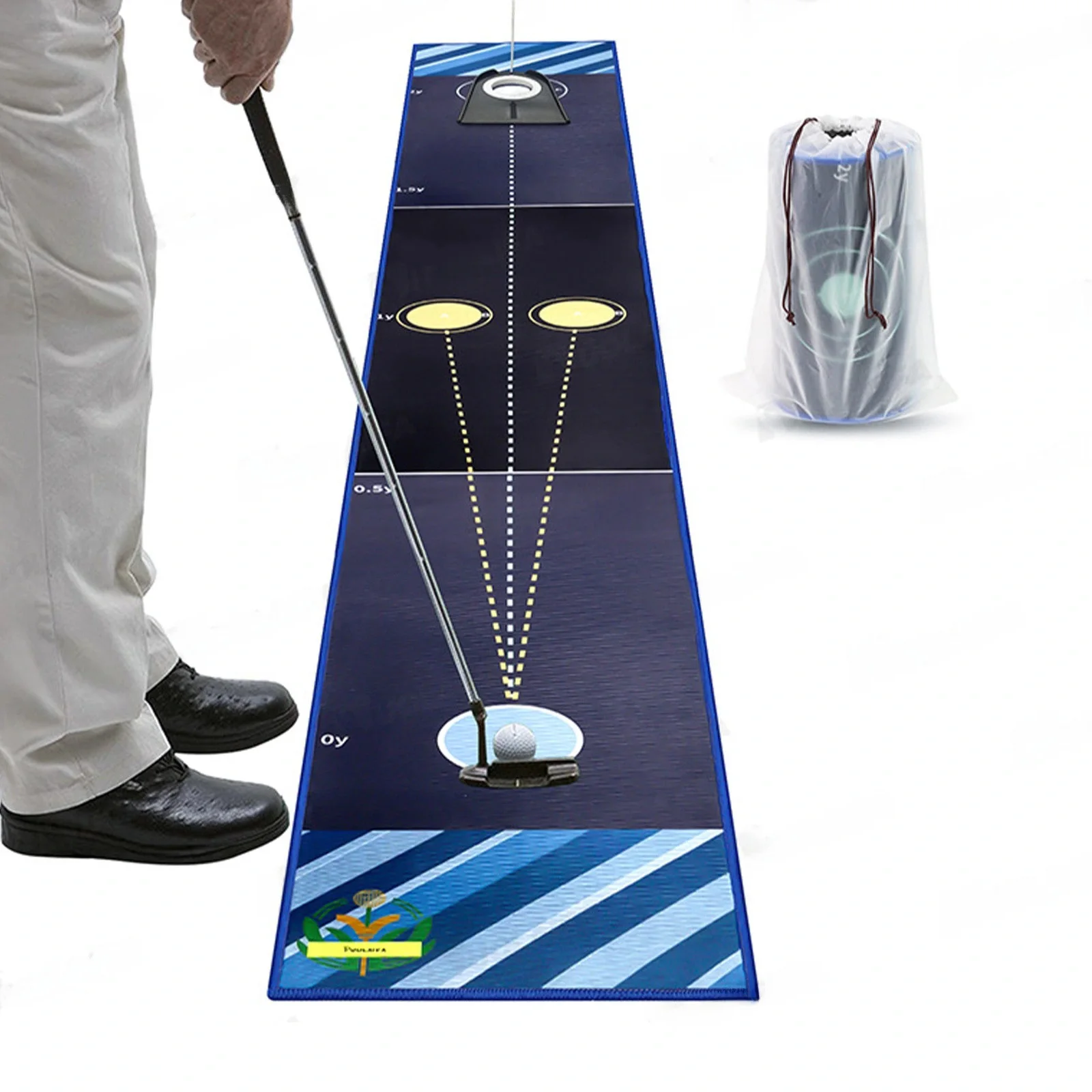 Foldable Golf Putting Practice Mat with Detachable Flag Putting Hole Cup for Indoor Outdoor Home Office Park Backyard